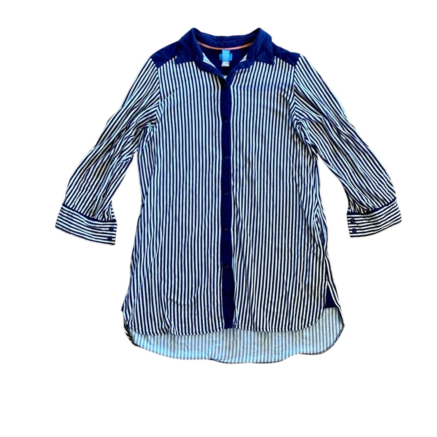 Simply Vera Striped Blue White Button-up Mini Lounge Dress Womens Medium