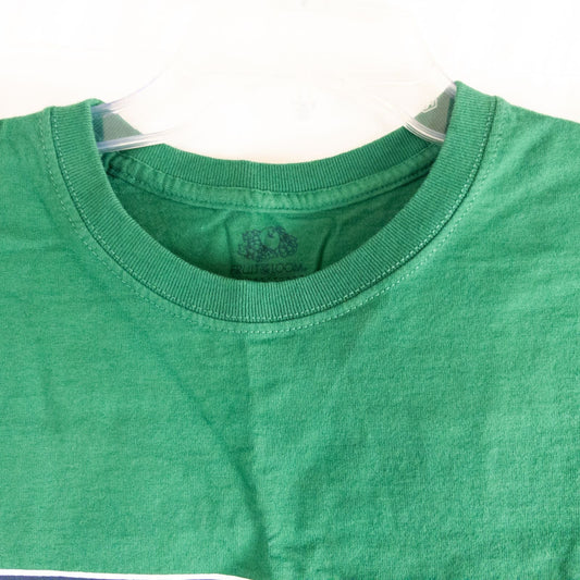 Green Fruit of the Loom vintage cropped t shirt with New York USA graphic and raw hem image 2
