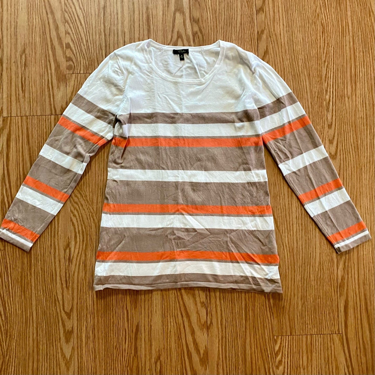 Cupio Tan White Striped Sweater Top Womens Medium