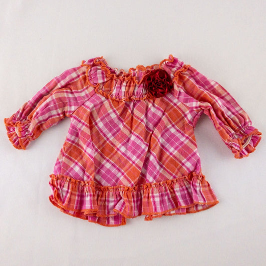 American Girl Bitty Baby pink & orange plaid top and matching orange knit hat doll outfit image 2
