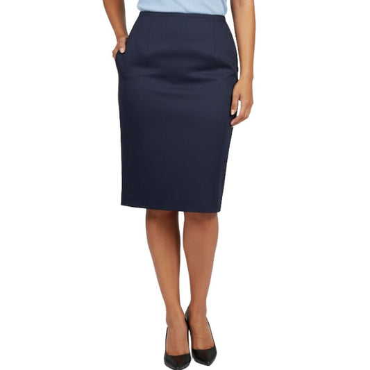 Pendleton vintage navy pencil skirt laid flat showing front and back views with tags and seams details image 2