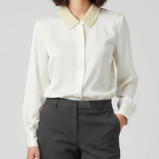 La Chine Petites Vintage Ivory Sheer Sequin Collar Blouse Womens 6 Petites