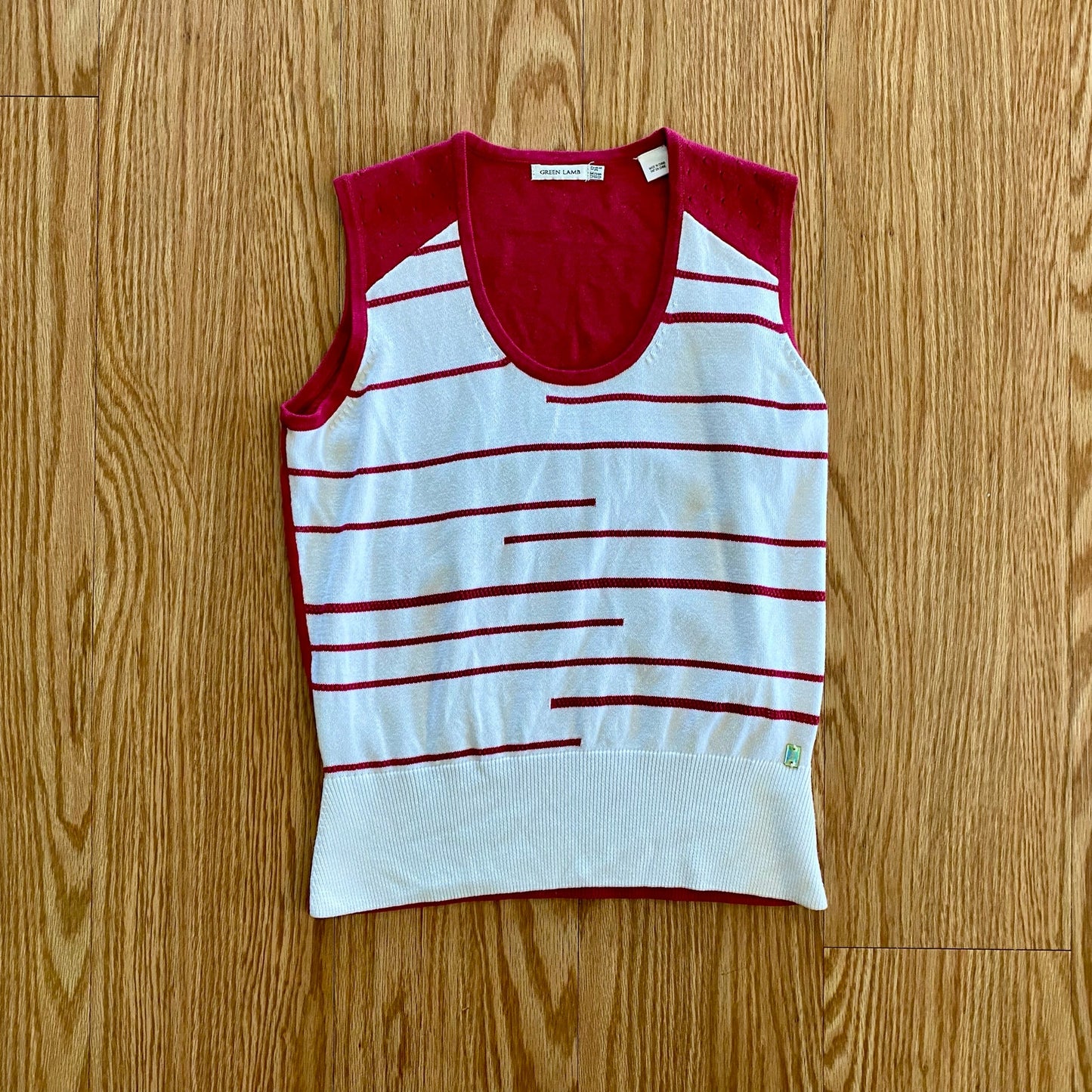 Vintage Green Lamb Y2K Pink & White Sleeveless Tank Top Womens 8 Medium