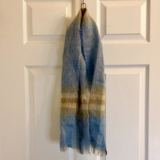 Samuel Tweed & Co Vintage Royal Scot Mohair Blue Knit Wool Scarf Unisex One Size