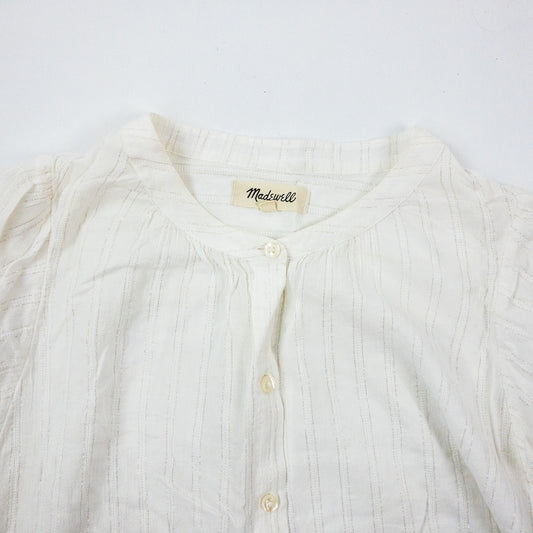 Madewell White Metallic Silver Striped Blouse Womens Small