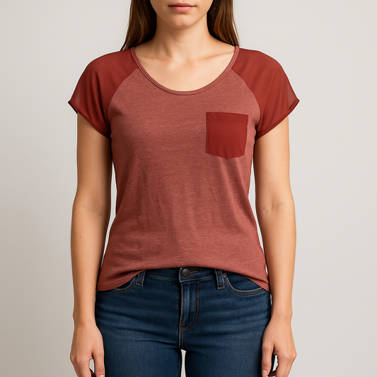 Maurices red salmon sheer back top with front pocket and back zipper closure size medium on model