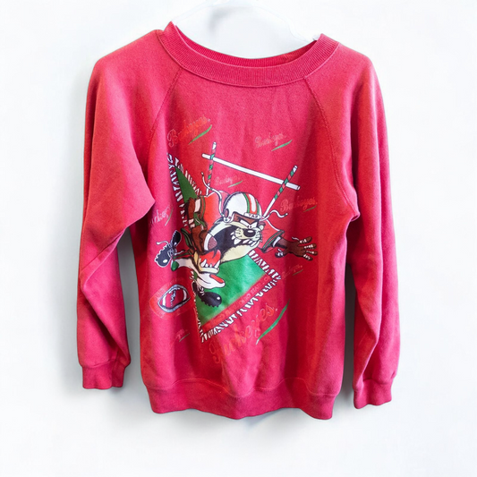 Vintage red Hanes sweatshirt with Looney Tunes Taz football graphic and Ohio State Buckeyes branding front view