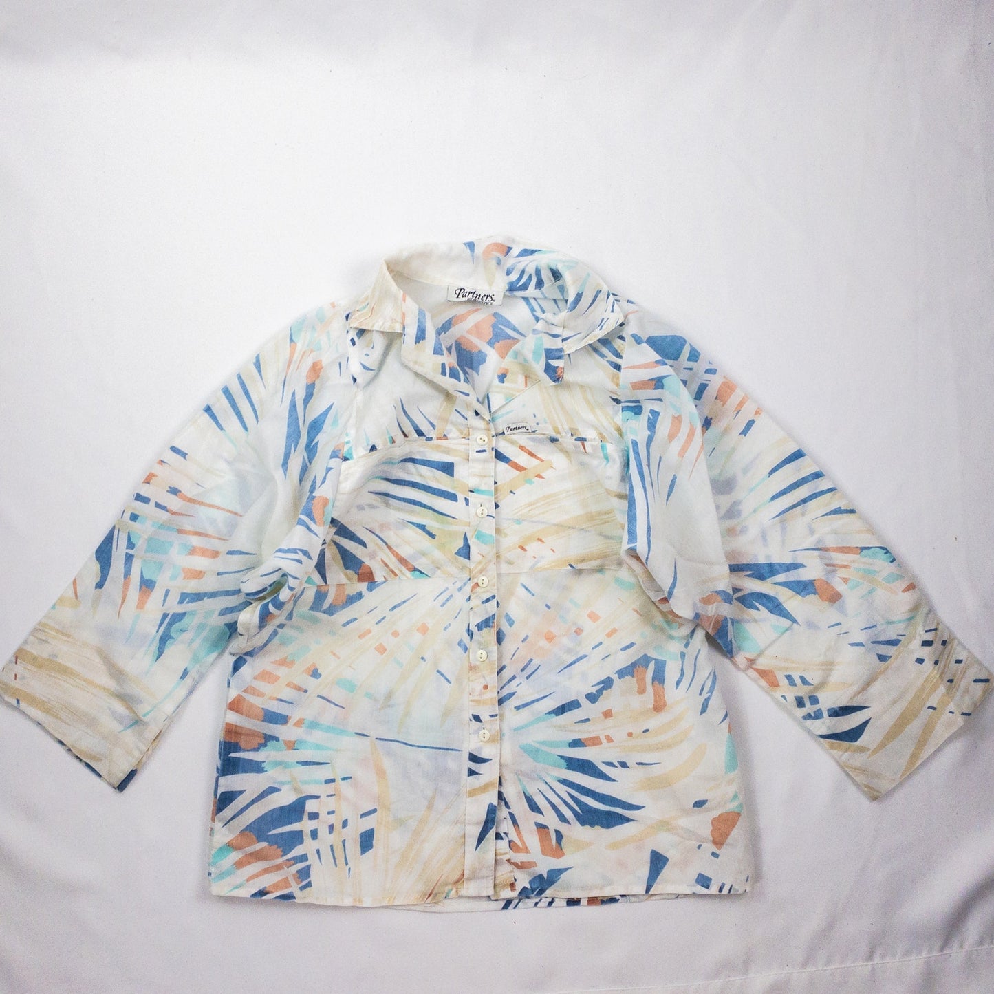 Partners Vintage Hawaiian Blue White Shirt Mens Medium Unisex Womens Large
