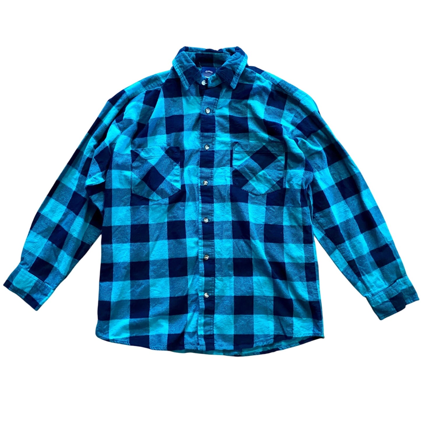 Saugatuck Dry Goods Green Teal Plaid Flannel Shirt Mens Medium