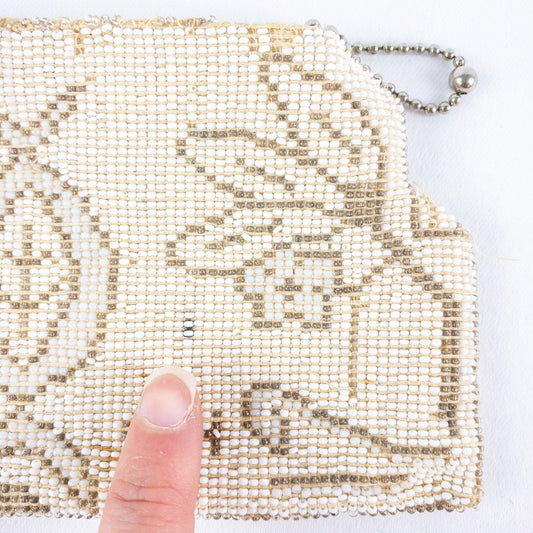 Vintage Handmade White Czechoslovakian Art Deco Beaded Clutch Women One Size