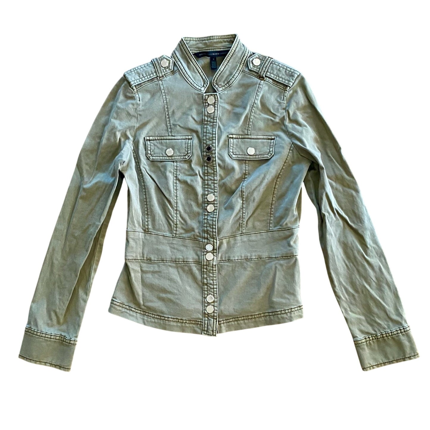 White House Black Market Olive Green Cotton Military Jacket Womens 0