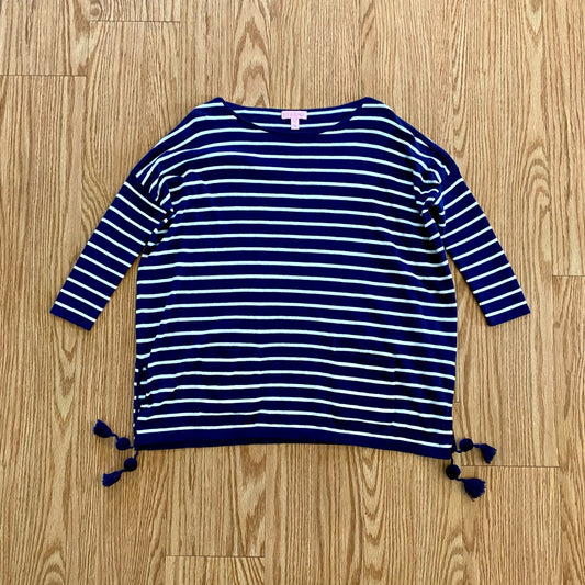 Lilly Pulitzer Navy Blue White Striped Tassel Sweater Womens XSmall