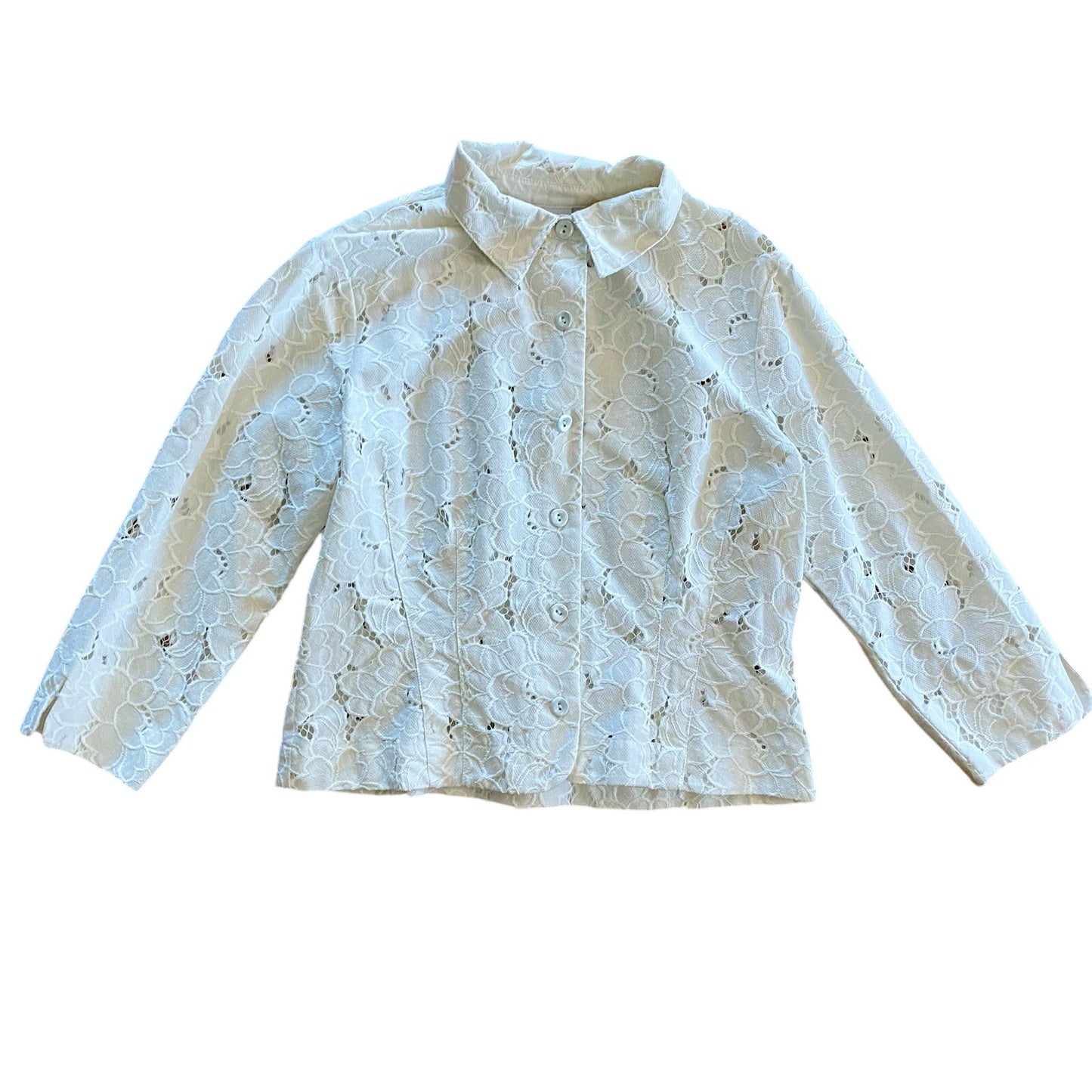 Cabi #5162 Spring Portrait White Floral Lace Shirt Jacket Womens Medium