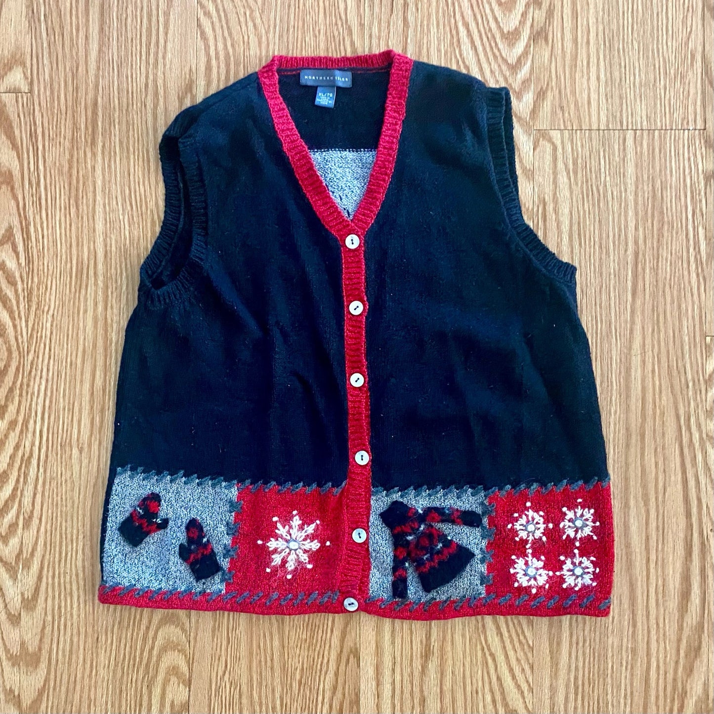 Northern Isles Embroidered Holiday Wool Ramie Sweater Vest Womens XLarge