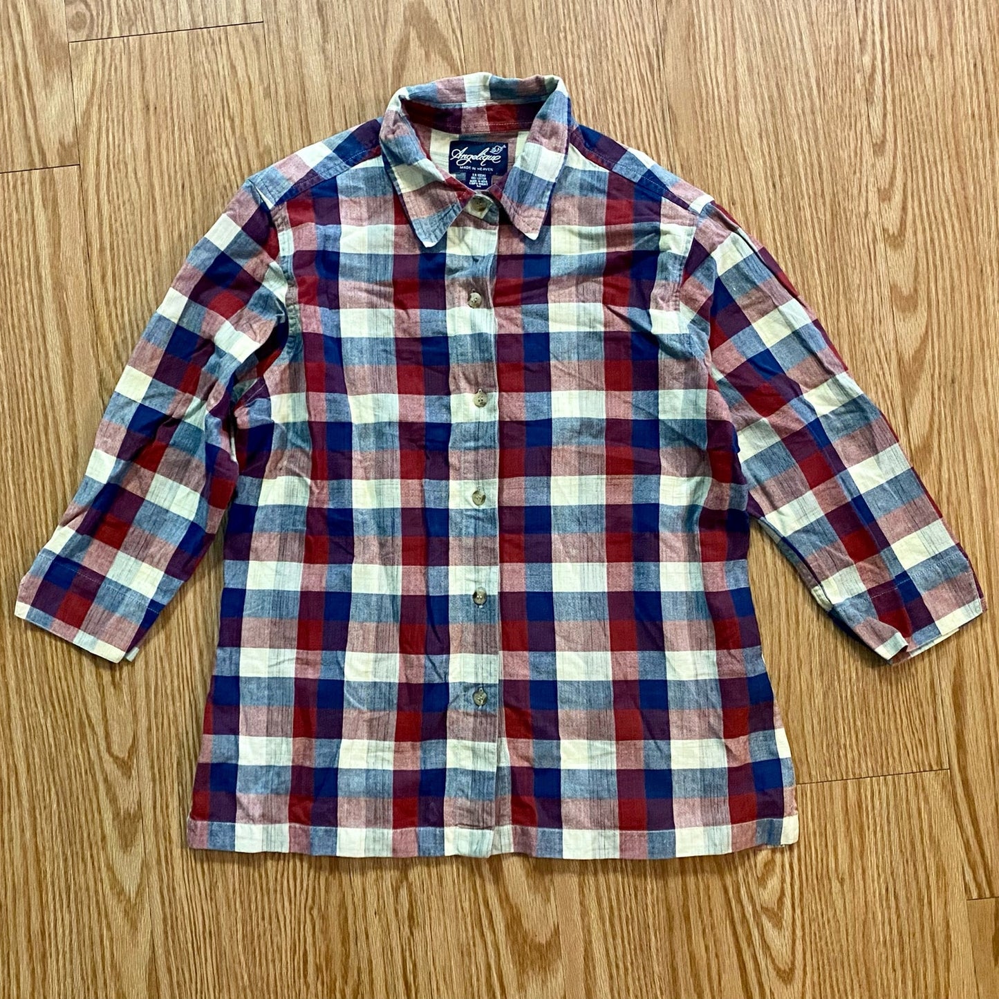 Angelique Vintage Red Striped Plaid Flannel Button-up Shirt Womens Medium
