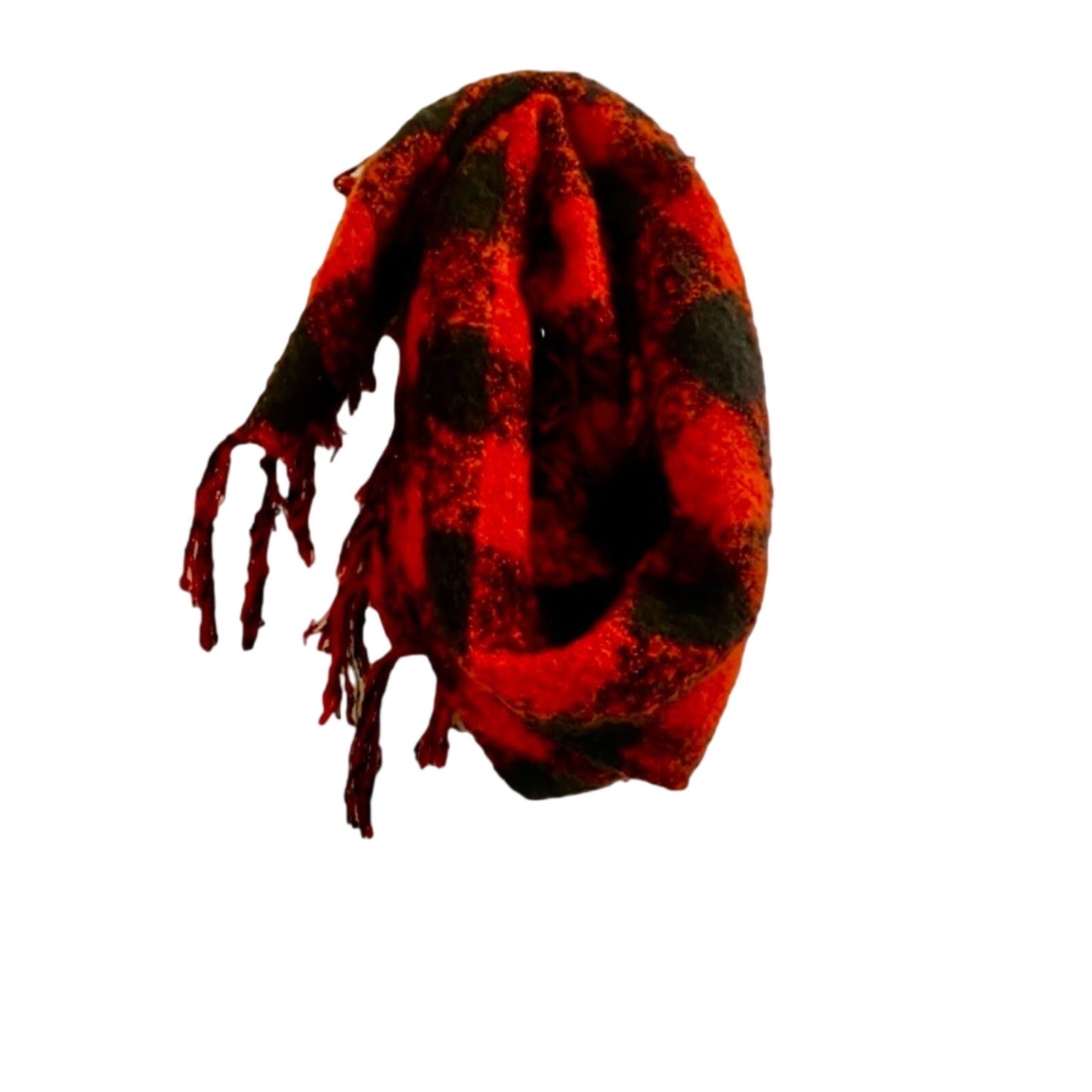 Classic Red & Black Buffalo Plaid Tassel Scarf Unisex Womens One Size