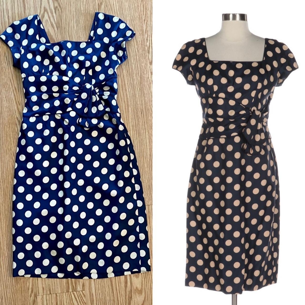 Vintage 1950s Blue Polka Dot Bow Midi Pin-up Dress Womens 0 XSmall