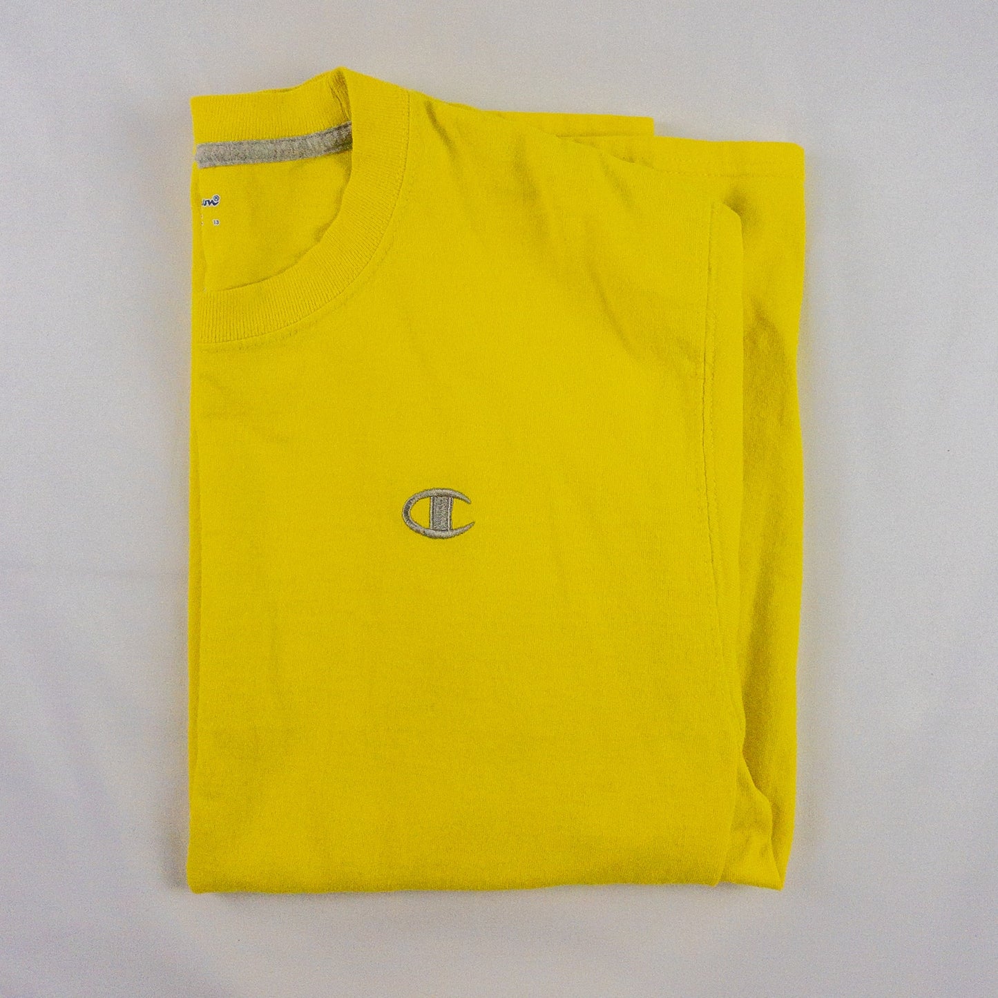 Champion Vintage Bright Yellow Logo Tee Shirt Top Mens Small / Medium