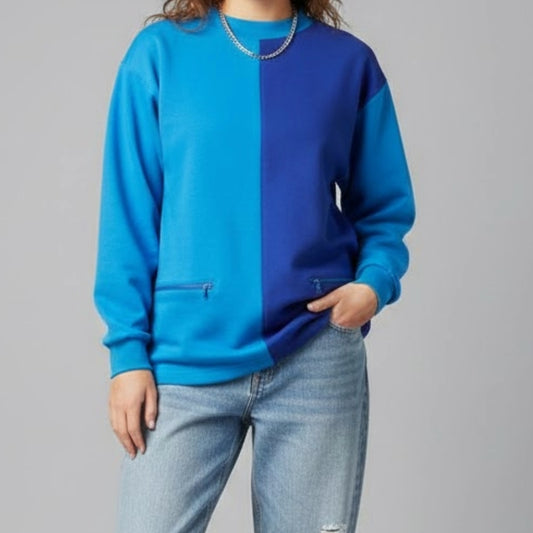 Koret Petites Vintage Blue Ribbed Colorblock Sweater Womens Small