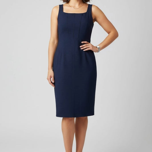 Les Copains BVM Spa Blue Denim Midi Sheath Dress Womens 10 US