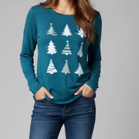 A New Day Green Christmas Holiday Graphic Shirt Womens Small