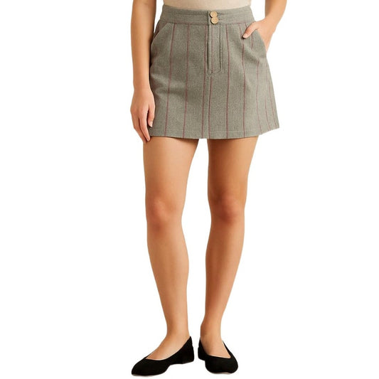 Fossil Tan Plaid Wool Blend Tweed Mini Skirt Womens 4