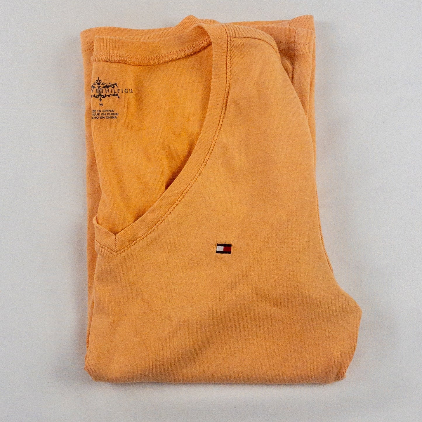 Tommy Hilfiger Orange Peach V Neck Tee Shirt Womens Medium
