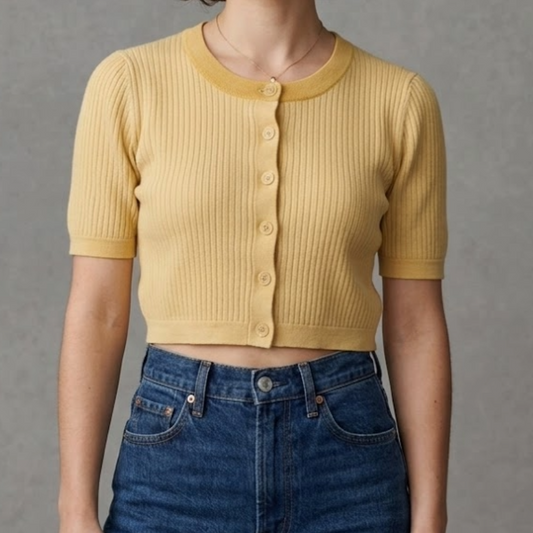Naadam Yellow Solid Cropped Top Womens Medium