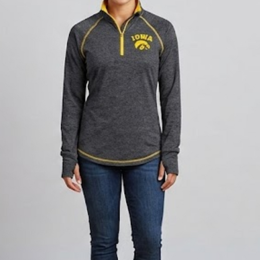 Colosseum Iowa Hawkeyes Gray & Gold Solid Quarter Zip Womens Medium
