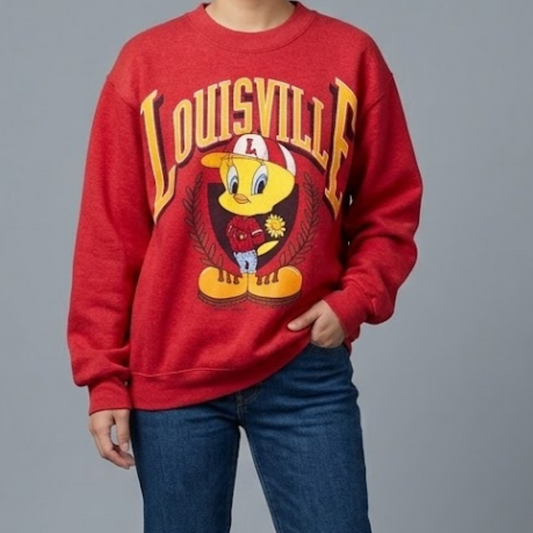 Looney Tunes Vintage Tweety Bird Red Louisville Solid Sweatshirt Womens Small