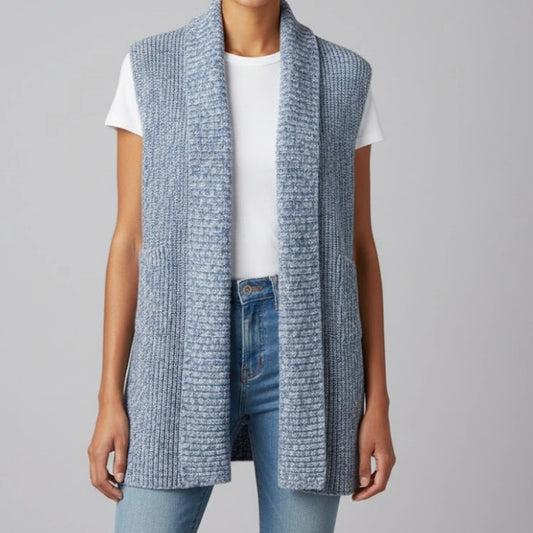 CAbi Love Carol Napa #3165 Blue Knit Duster Sweater Vest Womens XXS
