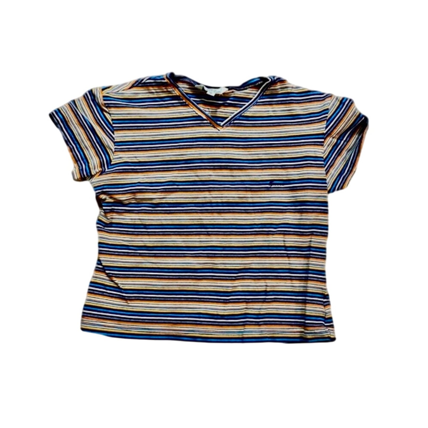 Guess Y2k Blue Orange Striped Cropped Tee Shirt Youth XLarge Womens Small/Medium