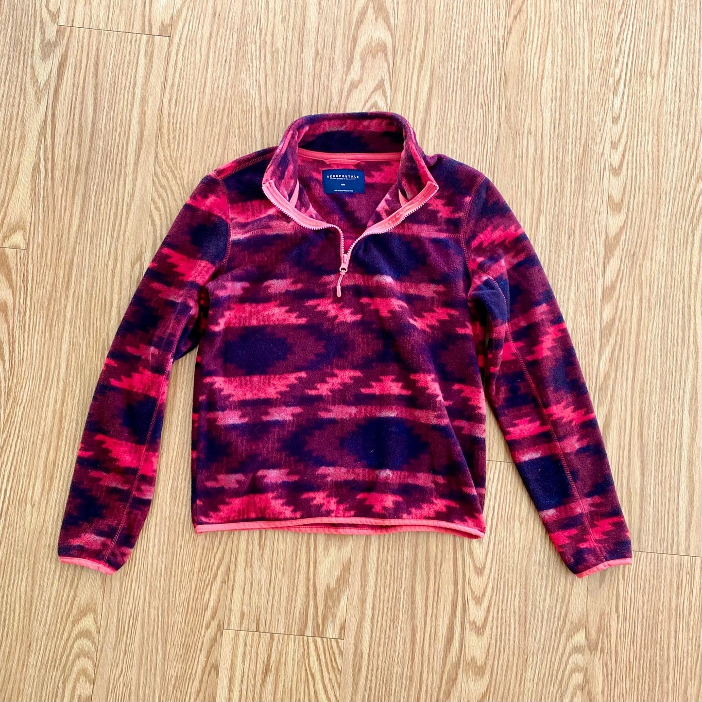 Aeropostale Pink Tribal Fleece Quarter Zip Sweater Top Womens Medium