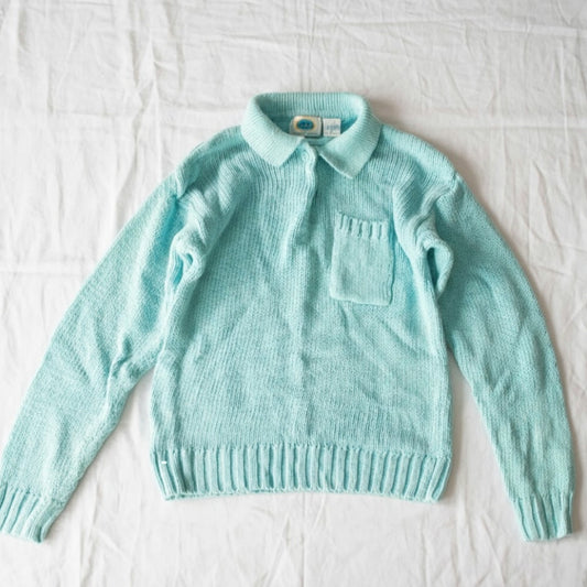 Harbor Lights Vintage Blue Ribbed Ramie Knit Sweater Womens Small