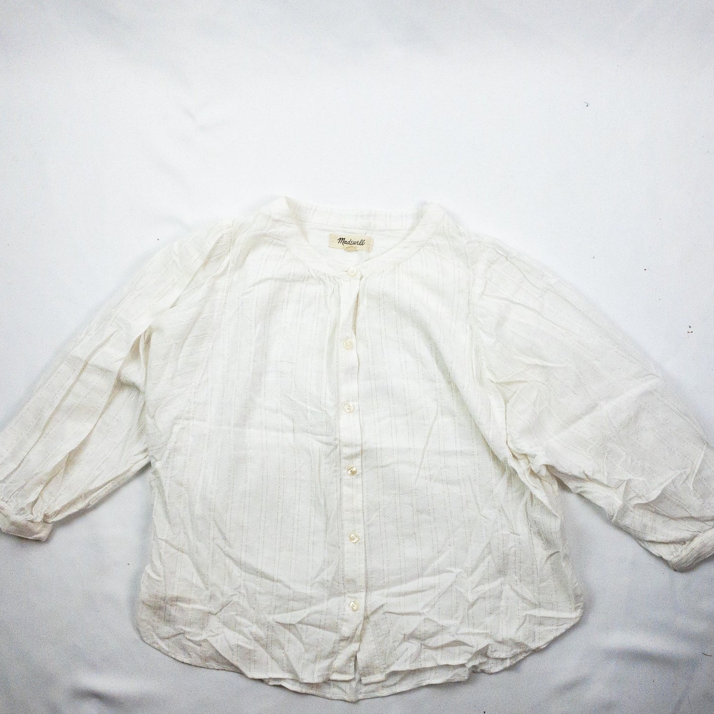 Madewell White Metallic Silver Striped Blouse Womens Small