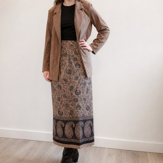 Briggs Vintage Brown Paisley Jacket Skirt Set Womens Medium