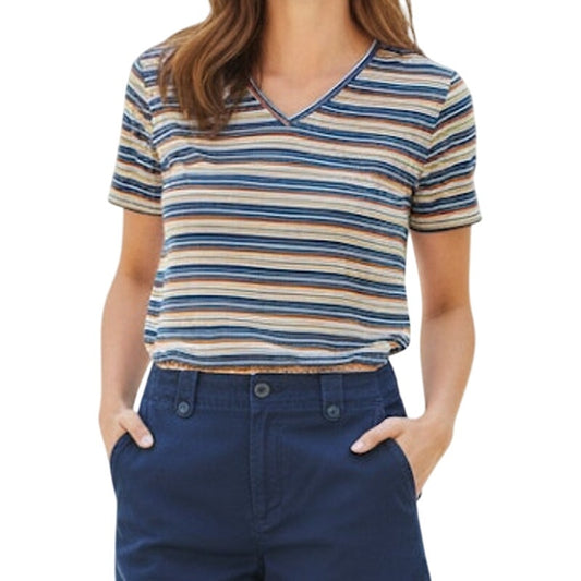 Guess Y2k Blue Orange Striped Cropped Tee Shirt Youth XLarge Womens Small/Medium