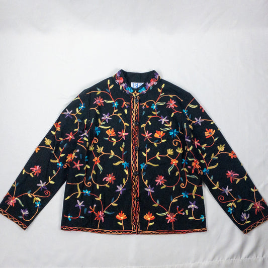 BFA Classics Black Embroidered Flower Jacket Womens Medium