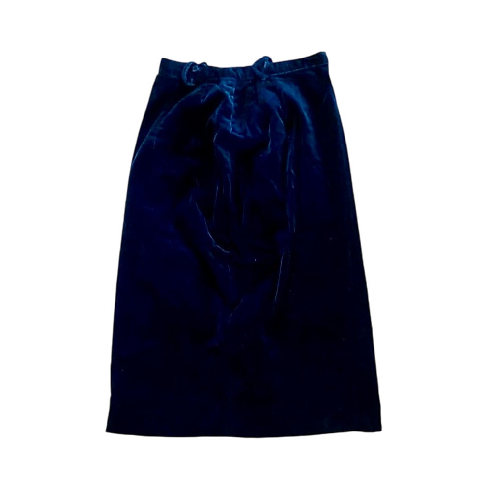 Vintage 1970s Black Velvet Straight Midi Skirt Womens XXSmall