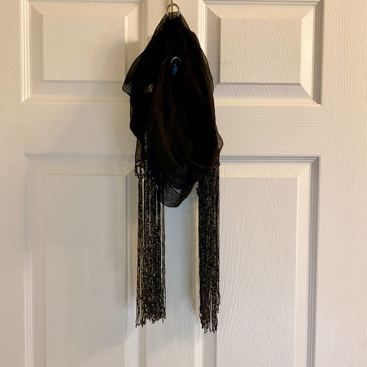 Indian Black & Gold Tassel Scarf Unisex Women's One Size