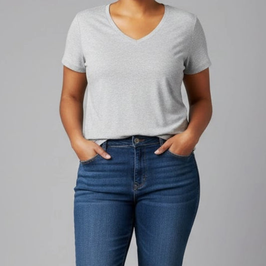 Champion Heather Gray V Neck Slim Tee Shirt Womens Large