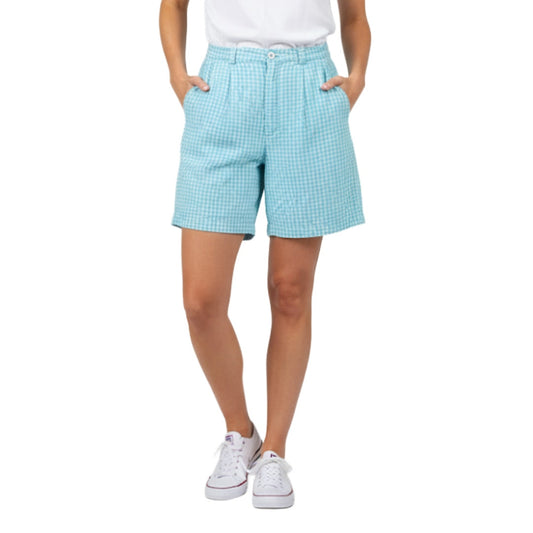 David Brooks Petites Vintage Blue Checkered High Rise Shorts Womens 0-2 XSmall