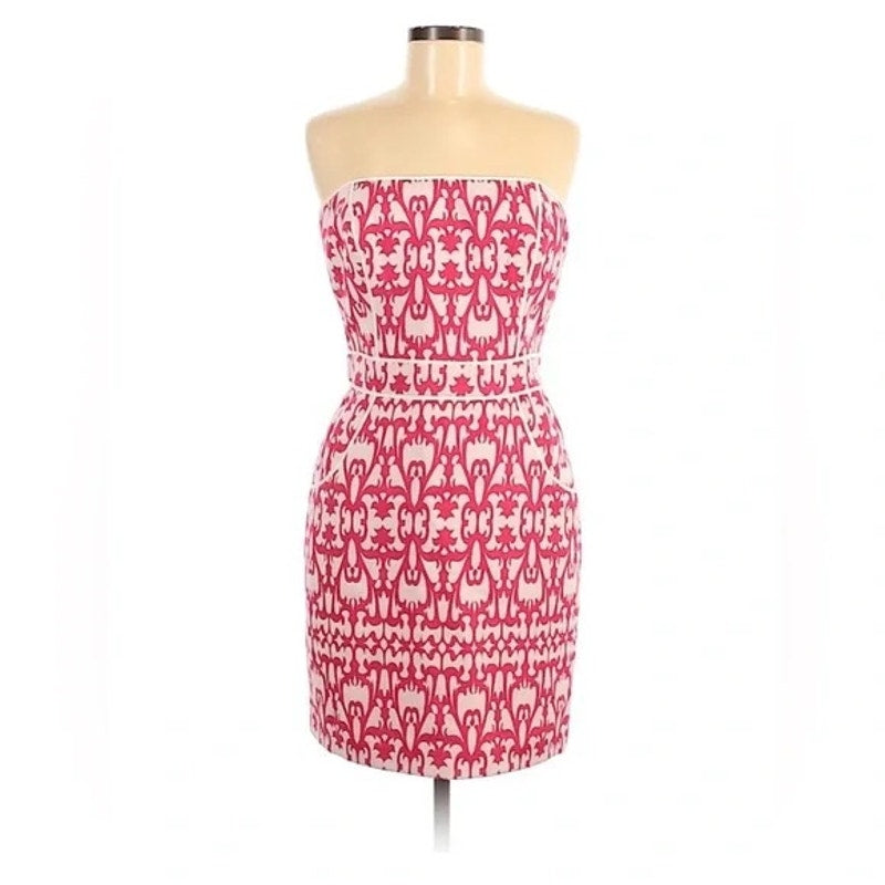 Laundry by Design Brocade White & Pink Strapless Sheath Dress Womens 10