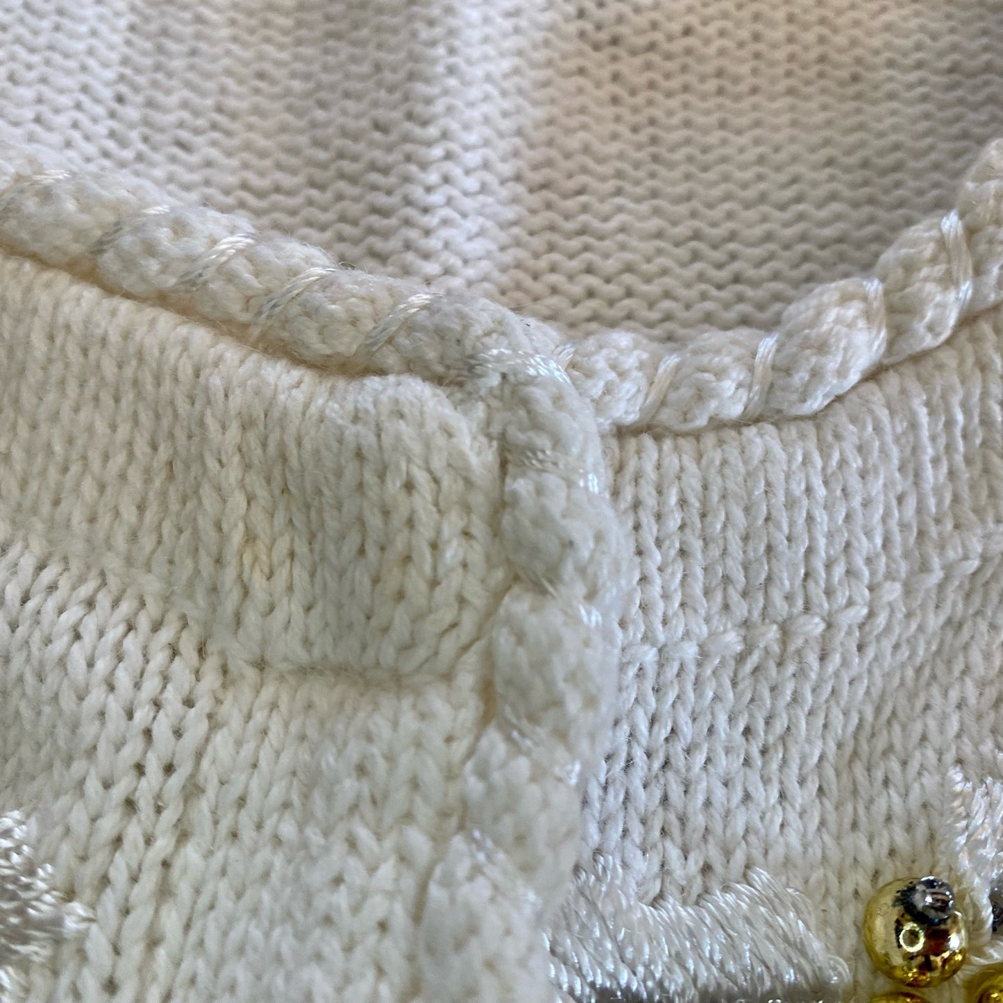 BP Design Vintage Ramie Knit Holly Berry White Sweater Cardigan Womens XLarge