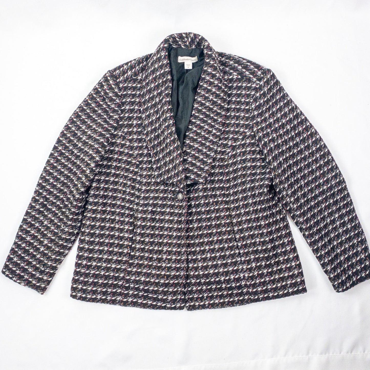 Coldwater Creek Black Metallic Silver Tweed Jacket Coat Womens 16 XLarge