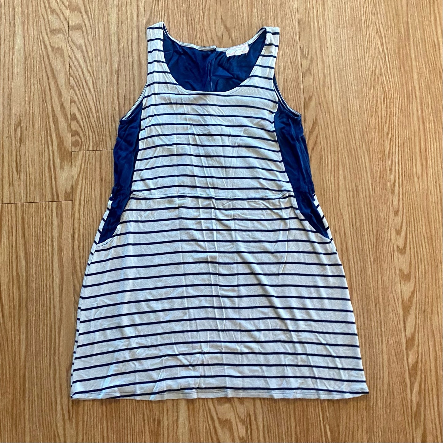 Pink Rose Blue Striped Sleeveless Mini Shirt Dress Womens Large