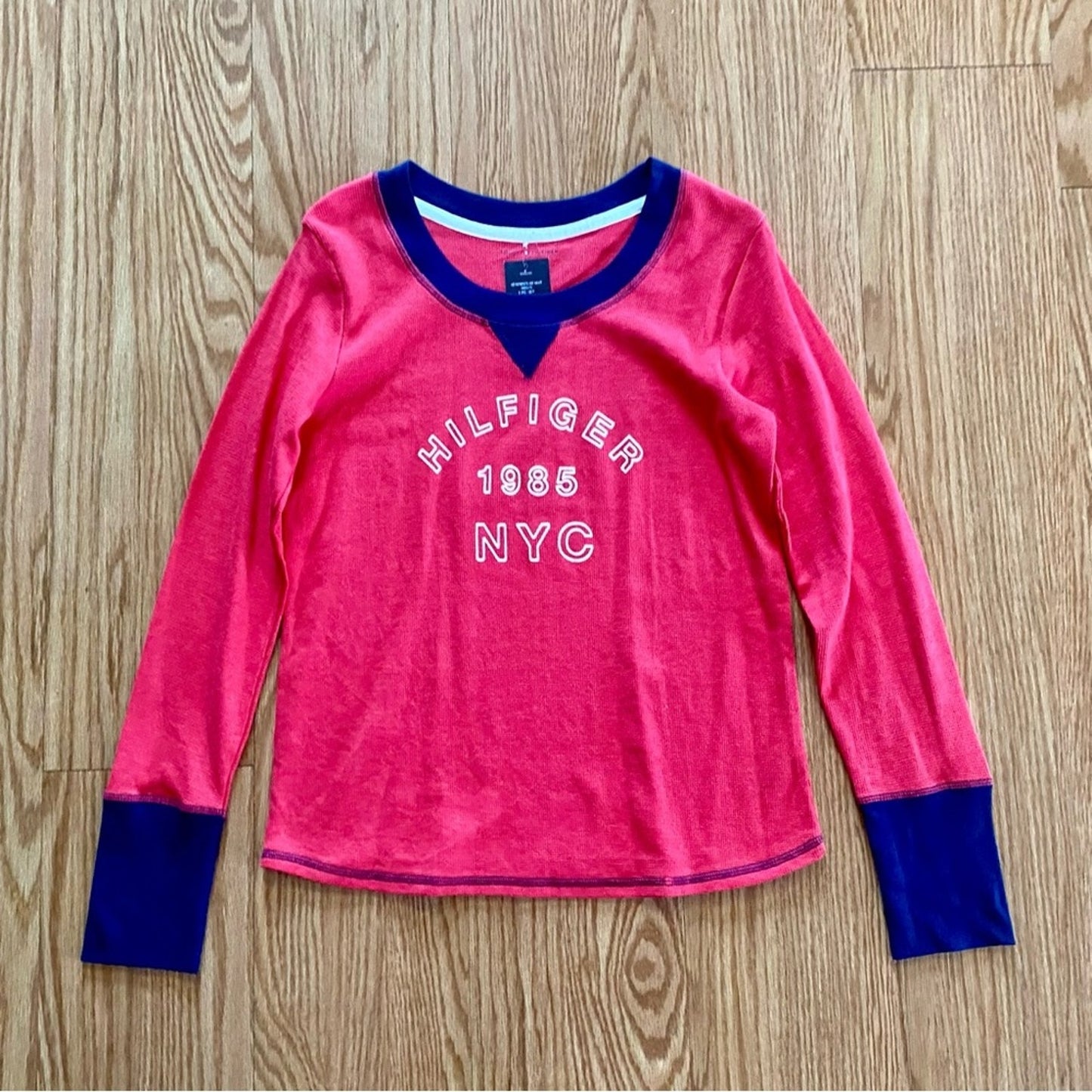 Tommy Hilfiger 1985 NYC Red Blue Thermal Shirt Top Womens Medium