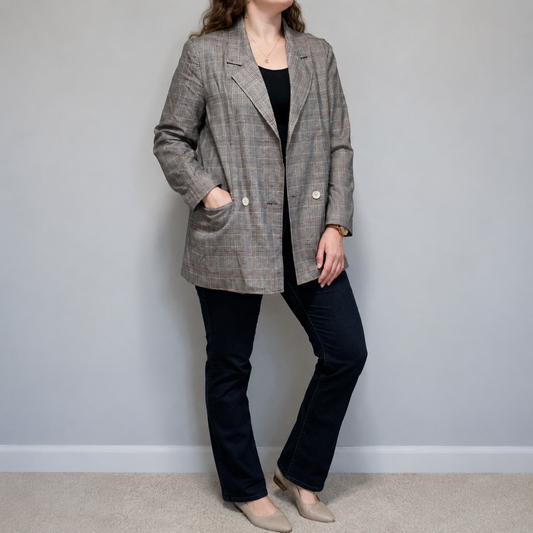 WLBW Vintage Gray Stripe Oversized USA Made Blazer Womens 12 Large