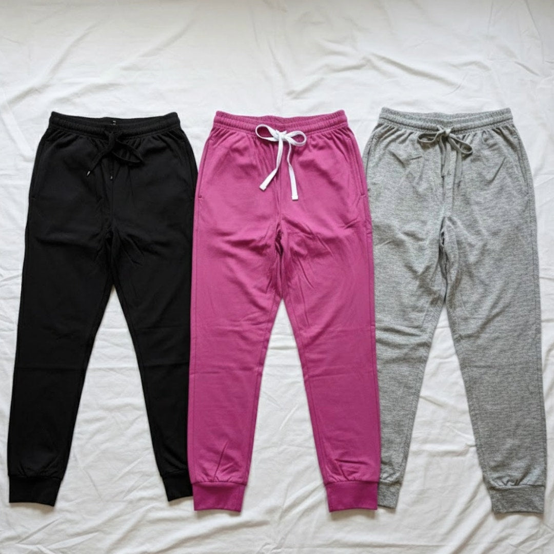 Real Essentials Pink Black & Gray Dry Fit Joggers Pants Bundle Womens Small