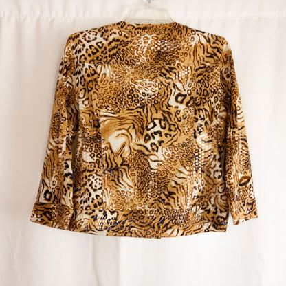 Ruby Rd brown cheetah print sequin button front jacket with four front pockets on clear hanger image 8